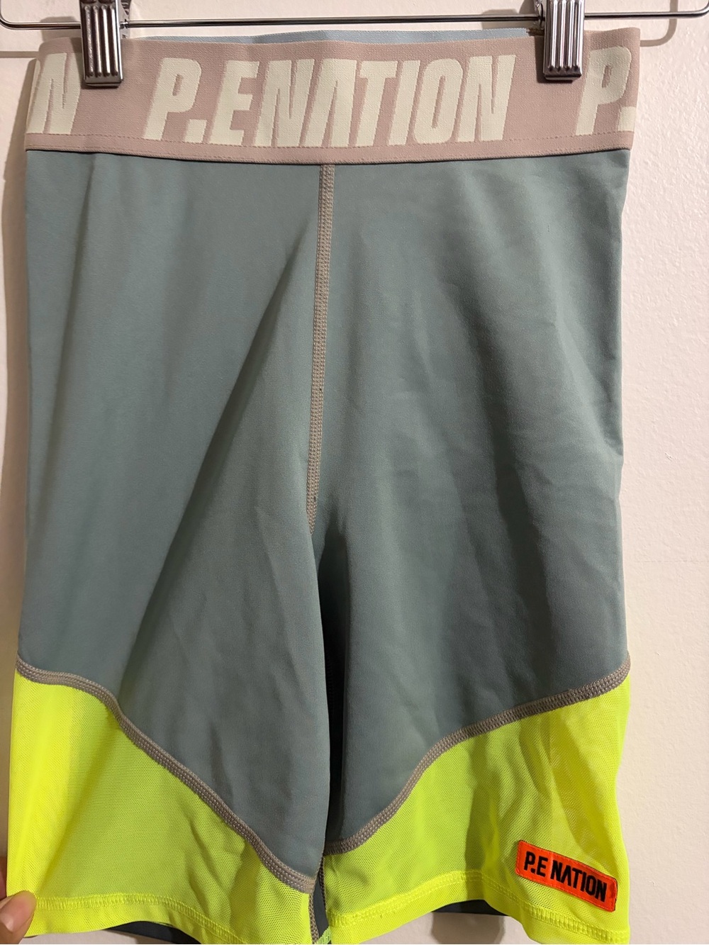 P.E Nation Sage Green & Neon Yellow Colorblock Athletic Shorts